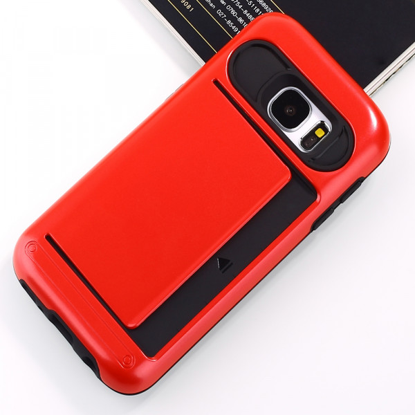 Wholesale Samsung Galaxy S7 Card Slots Hybrid Case (Red)